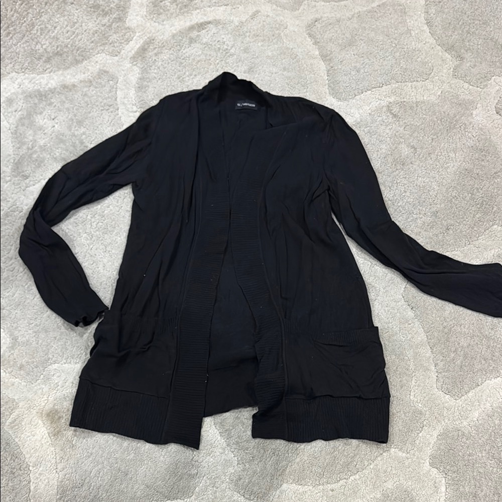 Elegant Black Knit Cardigan with Draped Neckline